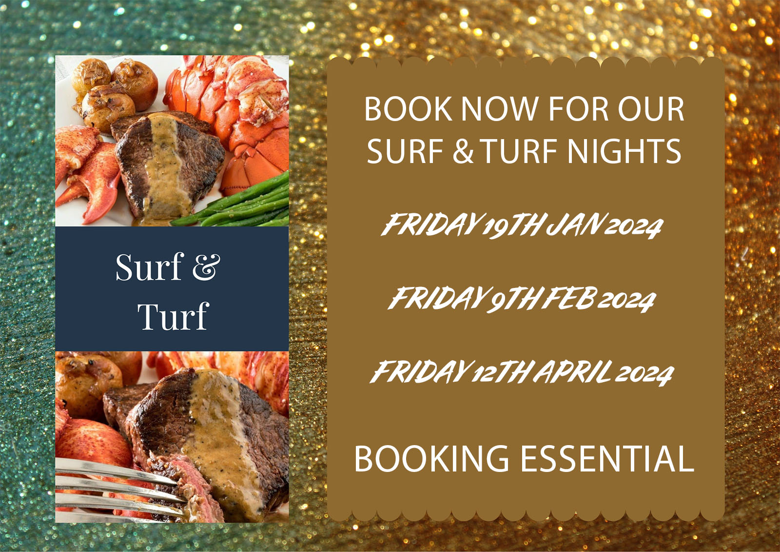 Featured image for “Surf & Turf Night – 12th April 2024”