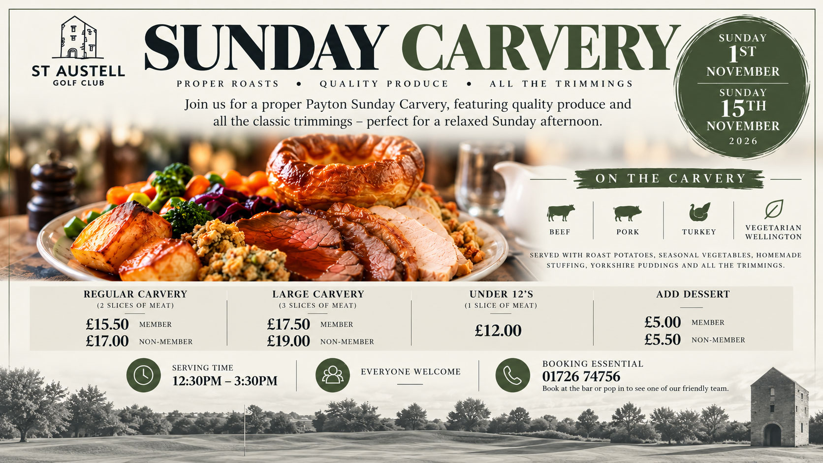 Featured image for “Payton Sunday Carvery – 1st & 15th Nov”